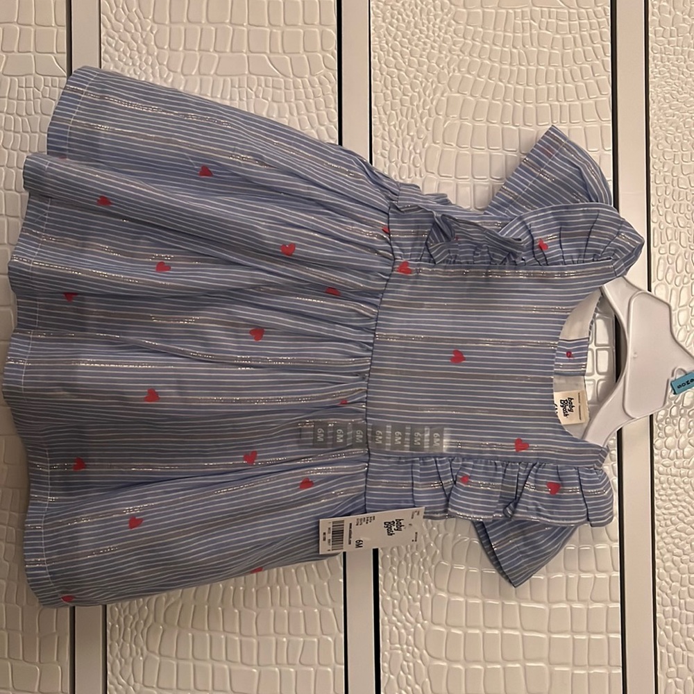 Blue white striped baby girl dress 6M